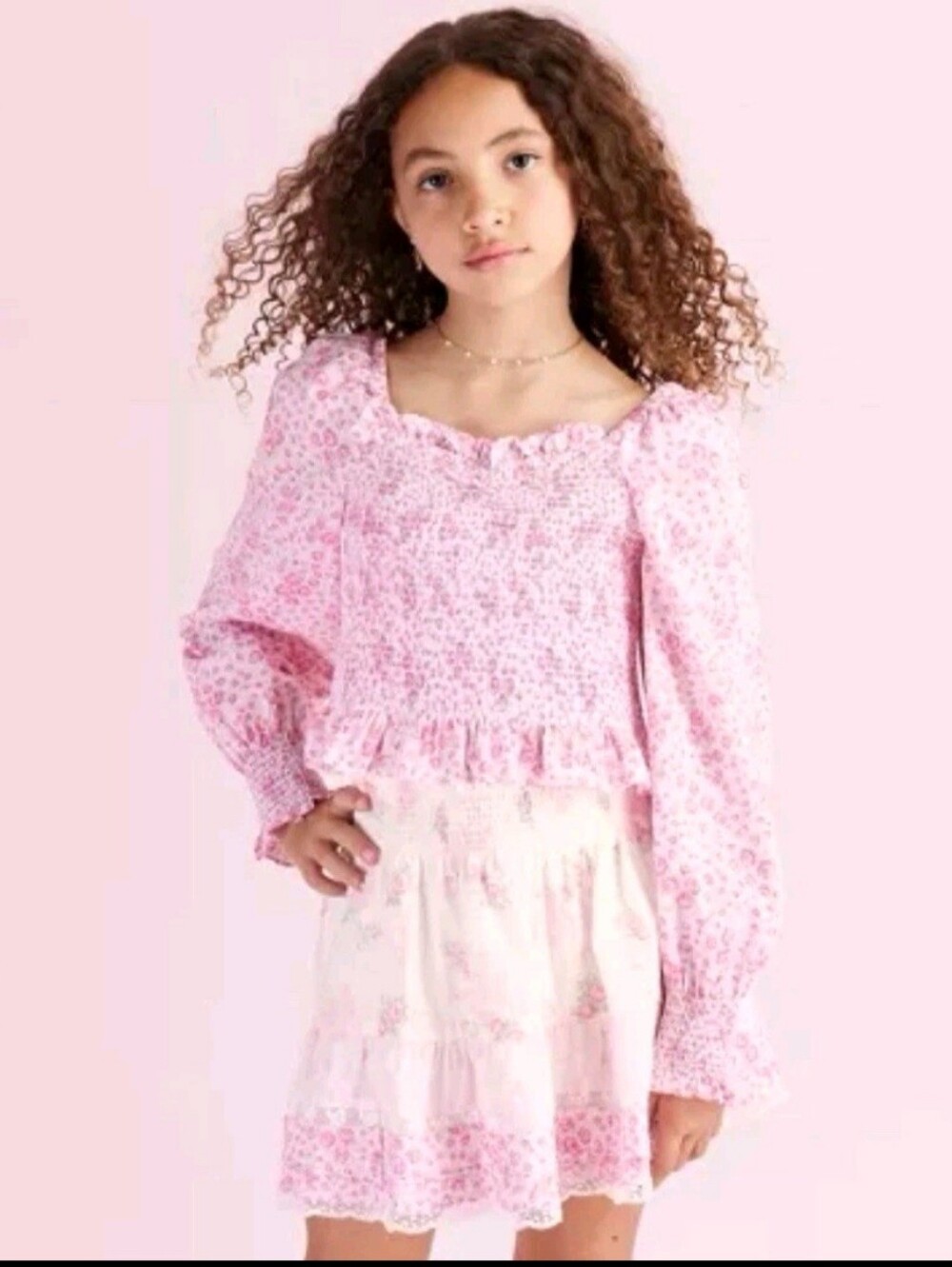 LoveShackFancy x Target Rose Pink Scarlett Roseheart Smocked topLong Cottagecore